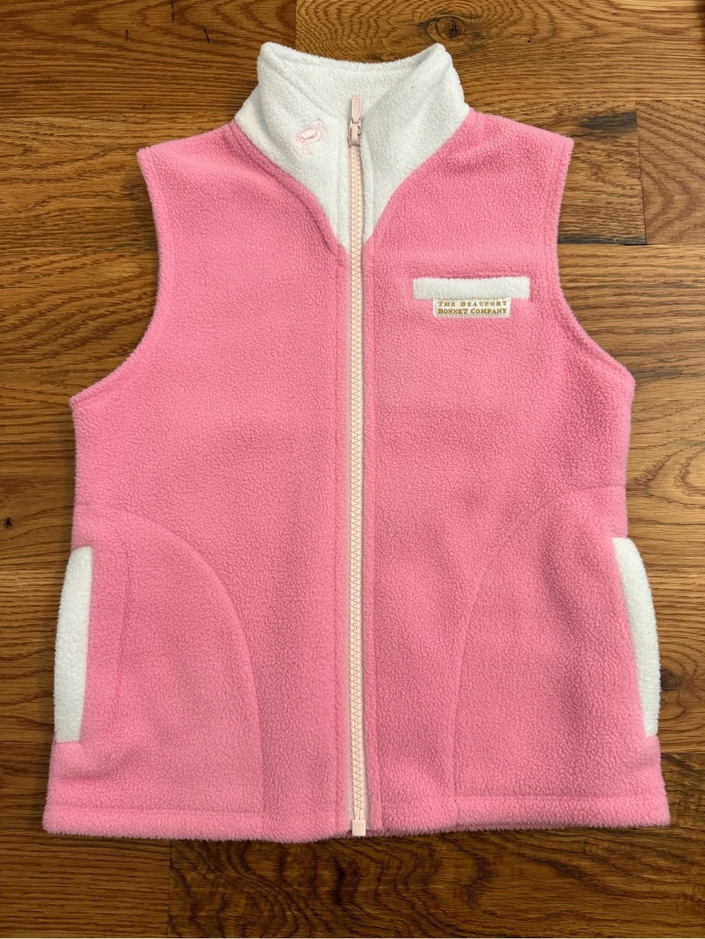 TBBC The Beaufort Bonnet Company Van Camp Fleece Vest Hamptons Pink White 4T
